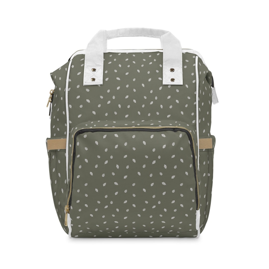 Sage Green Diaper Bag, Fall Leaves Pattern Multifunctional Diaper Bag