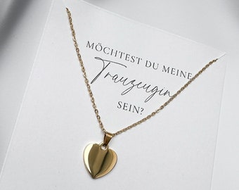 HERZKETTE gold | Edelstahl 18 Karat vergoldet | Trauzeugin Brautjungfer fragen | Geschenk JGA Hochzeit Braut Jungesellinnenabschied