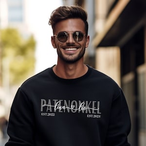 PATENONKEL SWEATSHIRT personalisiert mit Name Geschenk Geburt Taufe Patentante fragen Idee Patin Est Geburtsjahr Datum Kind tshirt schwanger