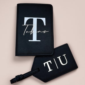 Black passport Cover with Initial Monogram name personalized