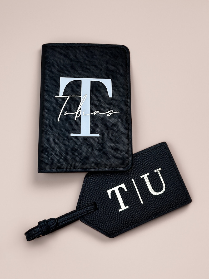 Black passport Cover with Initial Monogram name personalized