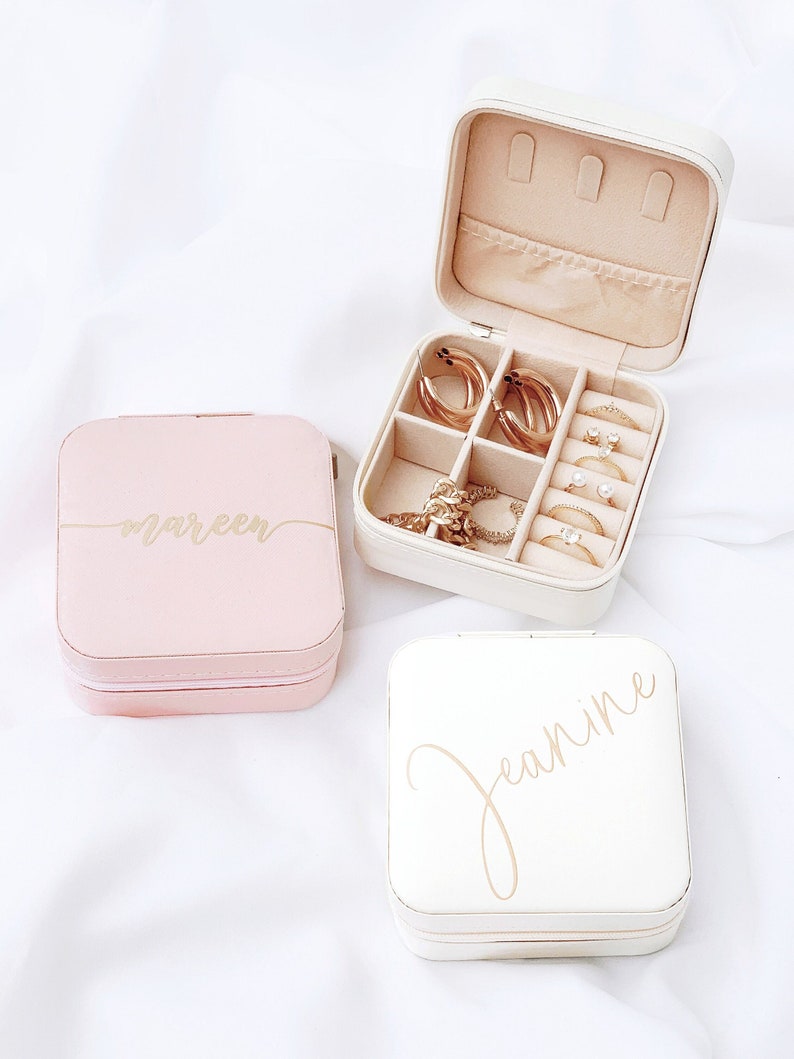 JEWELRY BOX personalized with name Gift for best friend mom bridesmaids JGA, bride, maid of honor Henna evening Travel jewelry box image 1