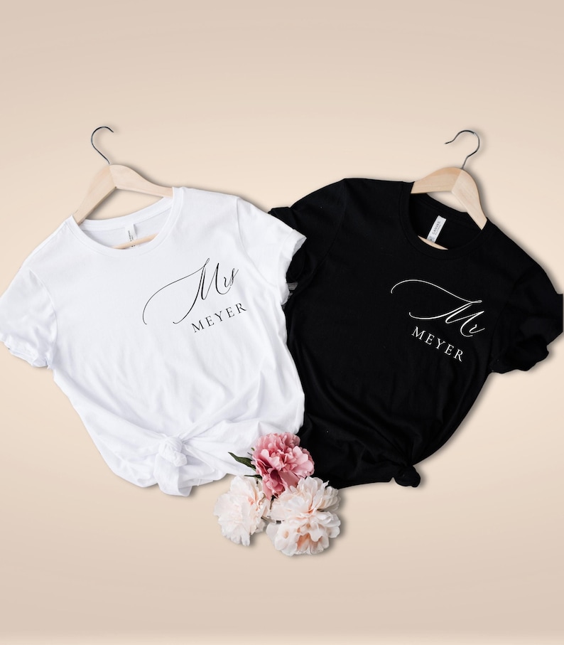 mr mrs shirt personalized with last name surname wedding custom