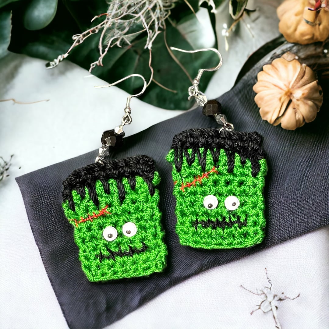 Frankenstein Crochet Earrings Crochet Earrings Handmade Etsy