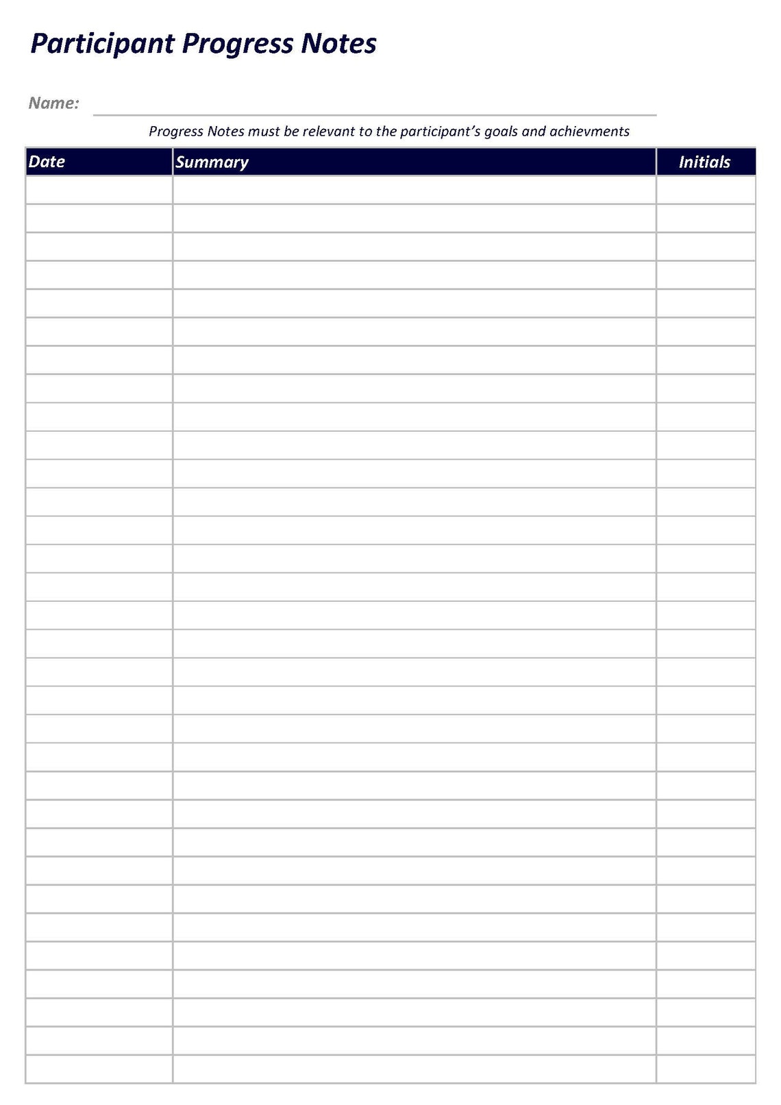 Participant Progress Notes Template - Etsy