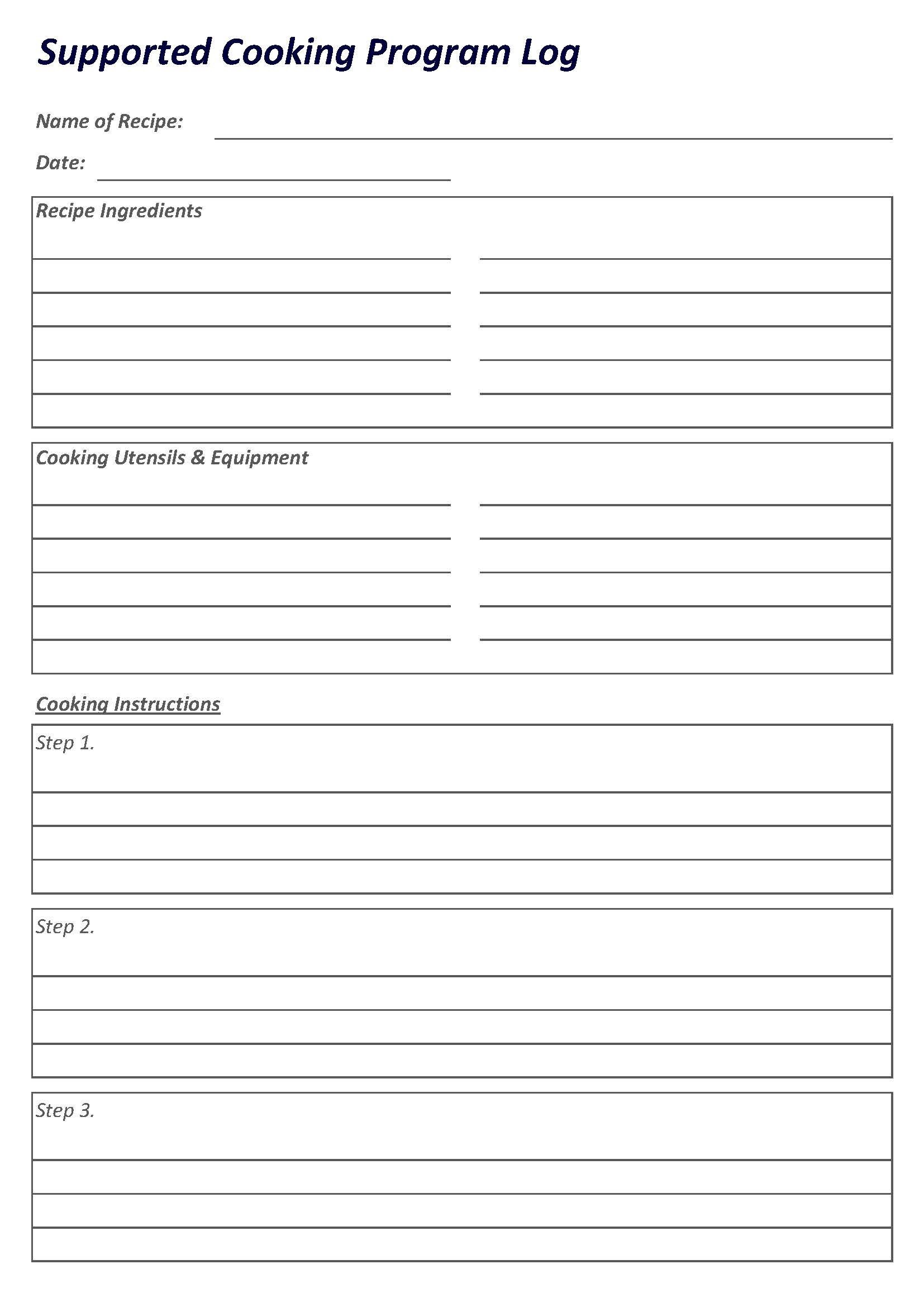 Supported Cooking Program Log Template - Etsy
