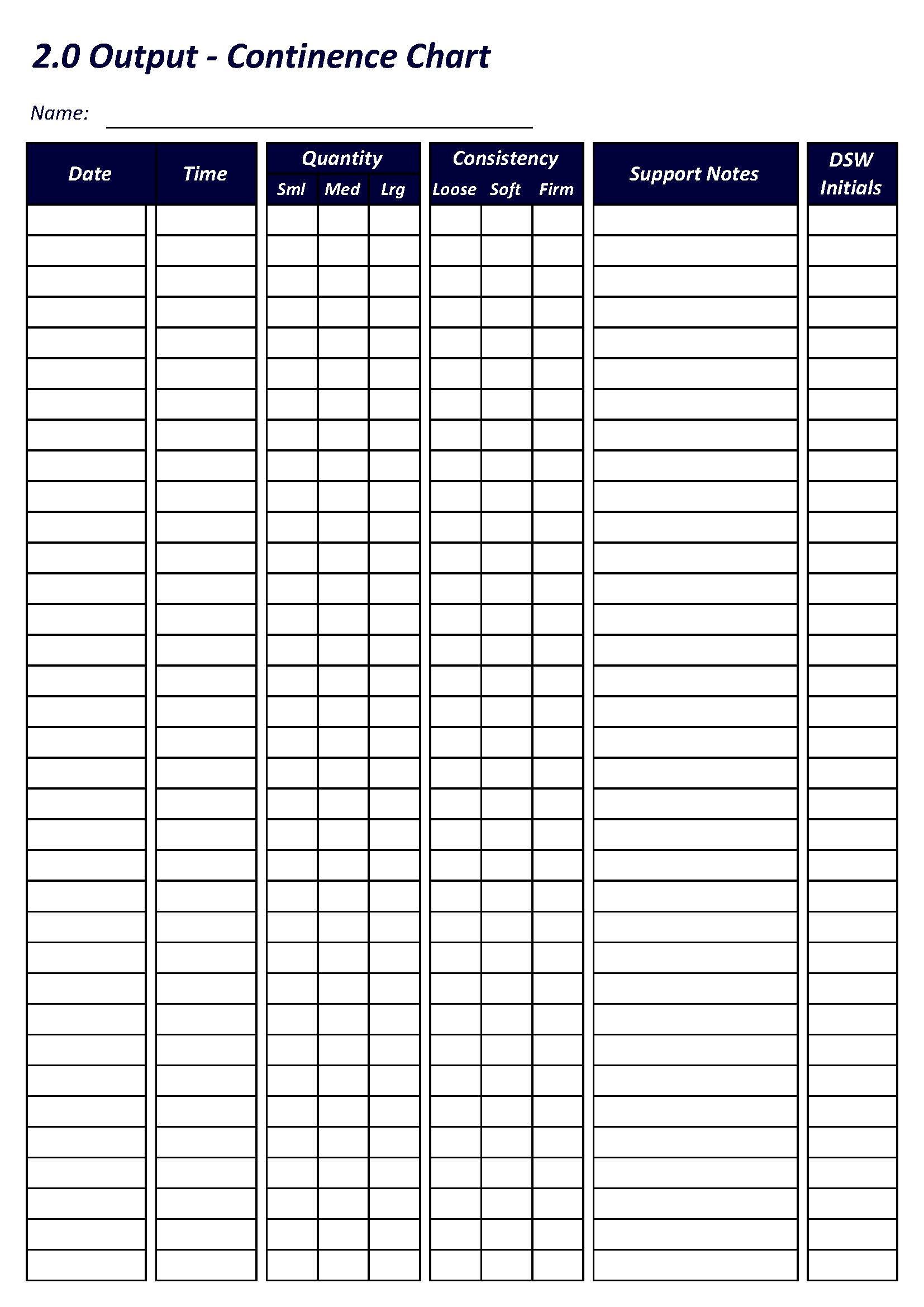 Continence Recording Chart Template - Etsy