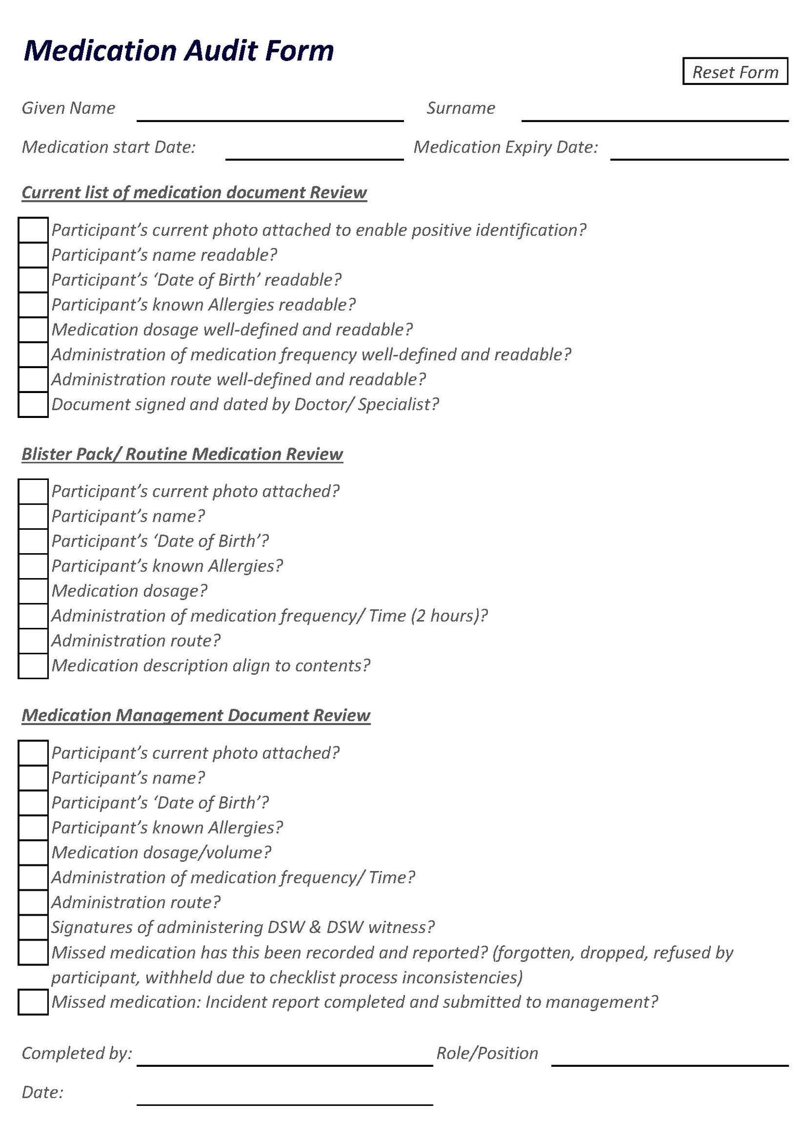 Medication audit form template etsy