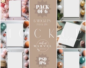 6 Birthday Invitation Mockups | Kids Invite Mockups | Party Invitation Mockup | Invitation Mockup | 5x7 Card Mockup | Mockup Bundle