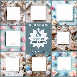 Quadratische Einladung Mockup | Quadrat Blanko Karte Mockup | Briefpapier Mockup | Kindergeburtstag Mockup | Geburtstagseinladung Mockup