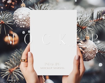 Christmas Holiday Invitation Mockup, Hand Held Invitation Mockup, Greeting Card Mockup, Winter Invitation Mockup, 5x7 Card Mockup, PSD, JPG