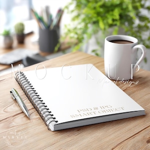 Notebook Mockup, Boho Journal Cover Mockup, PSD and JPG, 8.5x11 Inch Mockup, Planner Mockup, Spiral Note Book Cover
