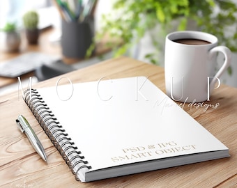 Notebook Mockup, Boho Journal Cover Mockup, PSD and JPG, 8.5x11 Inch Mockup, Planner Mockup, Spiral Note Book Cover