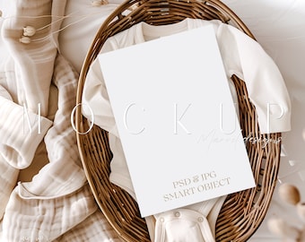 Mockup de convite para chá de bebê | Mockup 5X7 | Mockup de papelaria | Mockup de cartão | Mockup de convites Boho para bebê | Objeto inteligente Jpg Psd