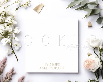 Square Wedding Invitation Mockup | Mock Ups | Styled Stock | Boho Mockup | Birth Announcement Mockup | 5X5 Card Mockup Invitation