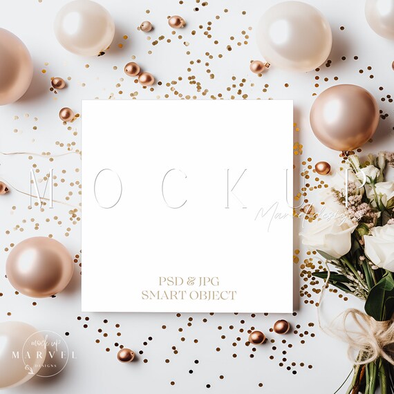 Birthday Invitation Mockup | Square Card Mockups | Psd Smart Object | Square Wedding Invite Mockup | Styled Mock-Up | Invitation Mockup
