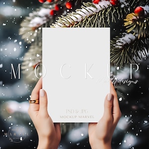 Convite de Natal Mockup, Cartão de Saudação 5x7 Mockup, Cartão de Natal, Download Digital, PSD e JPG, Mockup de Feriado, Mockup Digital, Convite de Natal