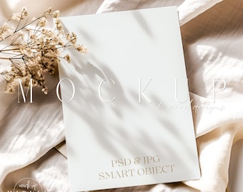 5x7-kortmockup | Minimalistiskt tomt vitt kort | Stationärt mockup | Babyshower-inbjudanmockup | Bröllopsbrevpappermockup | 5x7-kortmockup