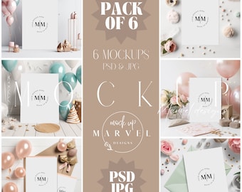 Birthday Invitation Mockup Bundle: Party Invite PSD & JPG (Digital Download)