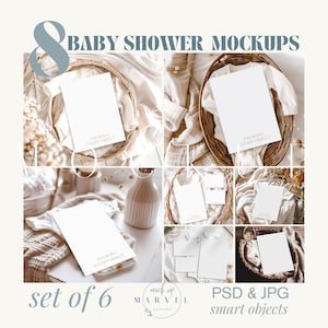 Pacote de mockup de convite para chá de bebê, cartão 5x7, boho, papelaria, mockup para chá de bebê, mockup para RSVP, cartão 5x3,5, mockup de convite para revelação de gênero