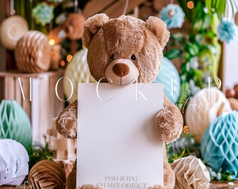 Baby Shower Invitation Mockup, Hands Holding Card Mockup, Invitation Mockup With Hands, Boho Invitation Mockup, 5x7 Card Mockup, Teddy Bear