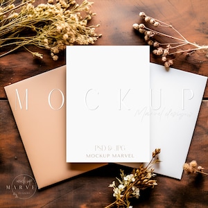 Mockup dubbele kaart | Minimalistisch kaartmodel | Kaartmodel 5 x 7 | Eenvoudig minimalistisch briefpapier | Mockup bruiloft stationair | Mockup uitnodiging