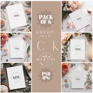6 Simple Invitation Mockups | 5x7 Card Mockups | Simple Invite Mockups | Elegant Invitation Mockups | Wedding Invite Mockups | Mockup Bundle