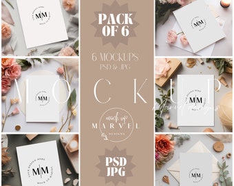 6 Simple Invitation Mockups | 5x7 Card Mockups | Simple Invite Mockups | Elegant Invitation Mockups | Wedding Invite Mockups | Mockup Bundle