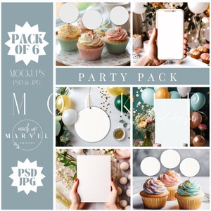 Maquetas de invitaciones para fiestas, maqueta de adorno para cupcakes, maqueta de tarjeta de 5x7, maqueta de etiqueta redonda de regalo, maqueta de pastel, maqueta de invitación para niños, tarjeta de agradecimiento
