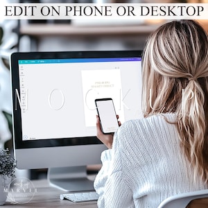 Digital inbjudningsmockup, minimalistisk telefon- och datormockup, Etsy-annons för redigering i Canva, Etsy-inbjudningsannonser