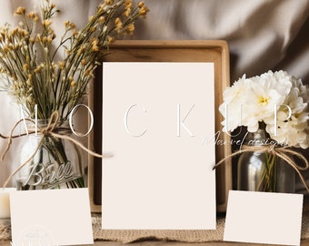 Hochzeitssuiten Mockup | 3.5X5 Rsvp | Moderne Neutral Boho Karte MockUp | Boho Card Set | Einladungs-Mockup | Smart Objekt Psd