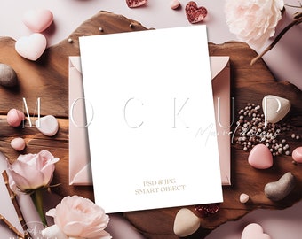 Valentine's Day Card Mock-Up, Greeting Card Mockup, 5X7 Card Mockup, Valentines Mock Up, Card with Envelope Mockup, Minimalist Mockup