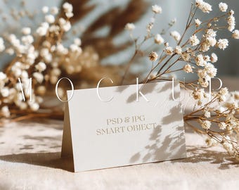 Folded Place Card Mockup: Minimalist Tabletop Display (PSD & JPG Digital Download)