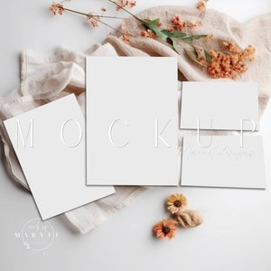 Mockup uitnodigingssuite | Slim psd-object + jpg | 5 x 7 boho-uitnodigingsmockup | Aanvraag 3,5 x 5 | Uitnodigingssuite | Mock-up trouwsuite