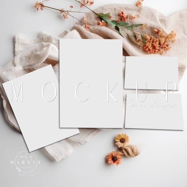 Invitation Suite Mock Up | Psd Smart Object + Jpg | 5x7 Boho Invitation Mockup | 3.5X5 Rsvp | Invitation Suite | Wedding Suite Mock Up