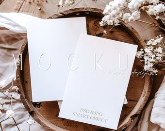 Double Sided 5X7 Invitation Mockup Minimalist Boho Card Flatlay Two Sides Card Mockup Wedding Stationery Mockup Program Mockup