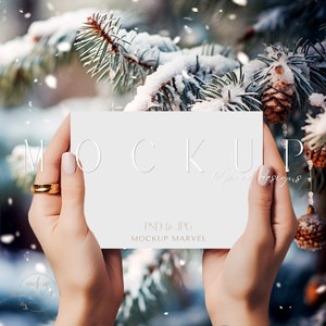 7x5 Cartão de Natal Mockup, Cartão de Saudação de Natal Mockup, Cartão de Natal Horizontal Mockup, PSD e JPG Mockup, Aconchegante, Festivo, Cartão de Paisagem