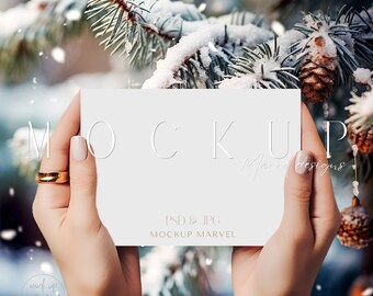 7x5 Christmas Card Mockup, Holiday Greeting Card Mockup, Horizontal Xmas Card Mockup, PSD and JPG Mockup, Cozy, Festive, Landscape Card