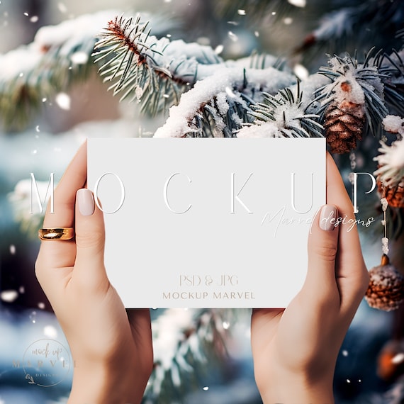 7x5 Christmas Card Mockup, Holiday Greeting Card Mockup, Horizontal Xmas Card Mockup, PSD and JPG Mockup, Cozy, Festive, Landscape Card
