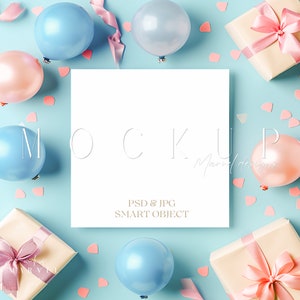 Quadratische Karten Mockups | Geburtstag Mockup | Psd Smart Objekt + Jpg | Minimalistische leere weiße Karte | gestyltes Mock-Up | Kindereinladung Mockup