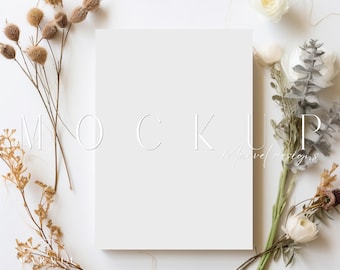 5X7 Card Mockup | Invitation Mockup | Stock Photo | Greeting Card Mockup | Wedding Mock Up | Boho Stationery Mockup | Blank Card Mockup
