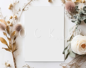Mockup de cartão comemorativo | Mockup Boho | Mockup de cartão de convite | Mockup de convite 5X7 | Mockup de casamento | Mockup de convite