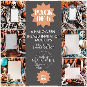 Halloween-uitnodigingsmodel bundel handen met kaartmodel digitale Halloween-uitnodiging mockup herfstuitnodiging mockup Halloween-kaartmodel