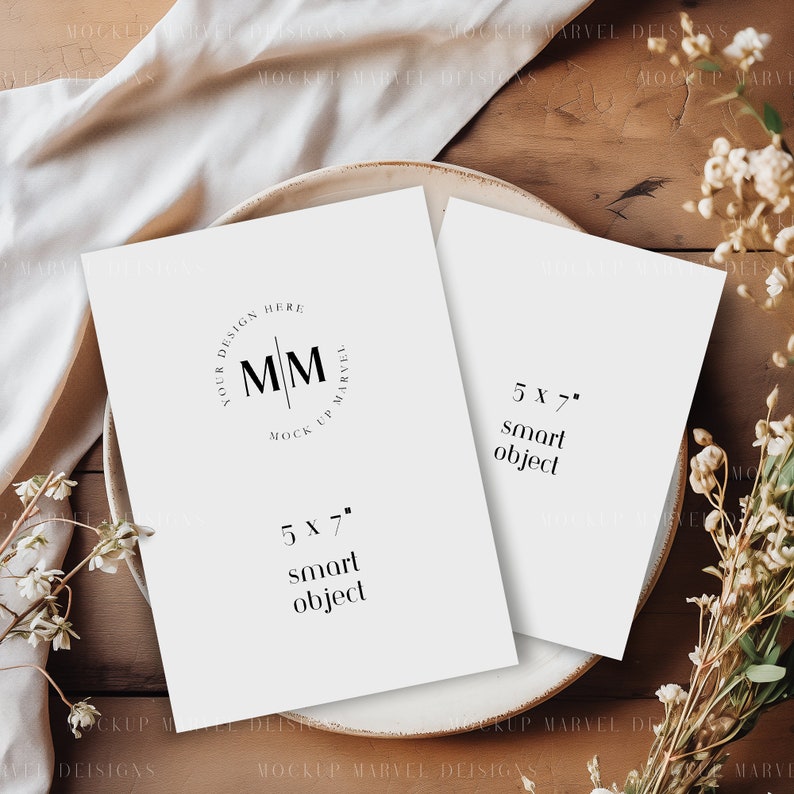 Object 794 Double Card Mockup Minimal Mockup Flat Lay Greeting Card Mockup Psd ...