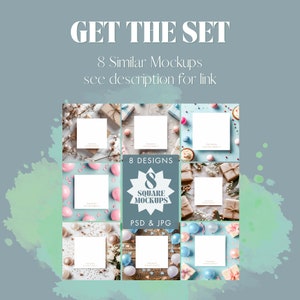 May include: A set of 8 square mockups featuring different backgrounds and props, including balloons, confetti, and gift boxes. The mockups are ideal for showcasing products or designs.