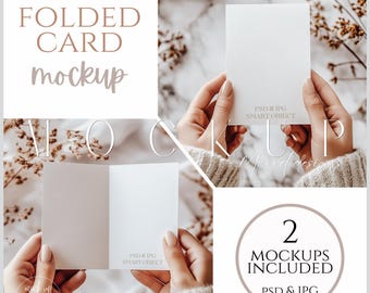 Mockup di biglietto piegato, mockup di biglietto aperto, mockup di biglietto d'auguri, mockup di biglietto di San Valentino, mockup di biglietto aperto di compleanno, mockup di biglietto con messaggio interno