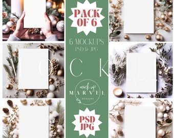 Mock-up wenskaarten | Bundel kerstkaartmockup | Verticale kaart | 5 x 7 kaartmodel | Mock-ups voor kerstkaarten | 5 x 7 kaartmodel | Mock-up psd