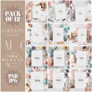 12 Geburtstagseinladungen Mockups | Kindergeburtstagseinladung Mockup | Einladung Mockup | 13x18 Karte Mockup | Party Einladung Mockup | Muster