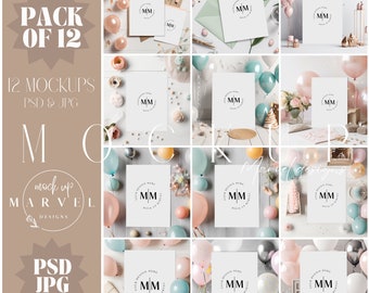 12 Birthday Invitation Mockups | Kids Birthday Invitation Mockup | Invitation Mockup | 5x7 Card Mockup | Party Invitation Mockup | Mockup