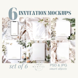 Mockup Bundle, Smartphone Mockup, Hochzeitseinladung Mockup, Babypartyeinladung Mockup, quadratische Karte Mockup, digitale Einladung Mockup
